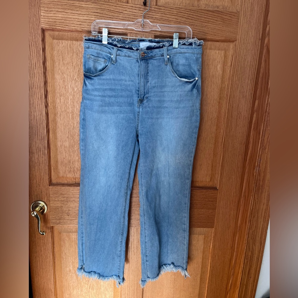 Risen wide leg, high rise Blue Frayed Hem Jeans